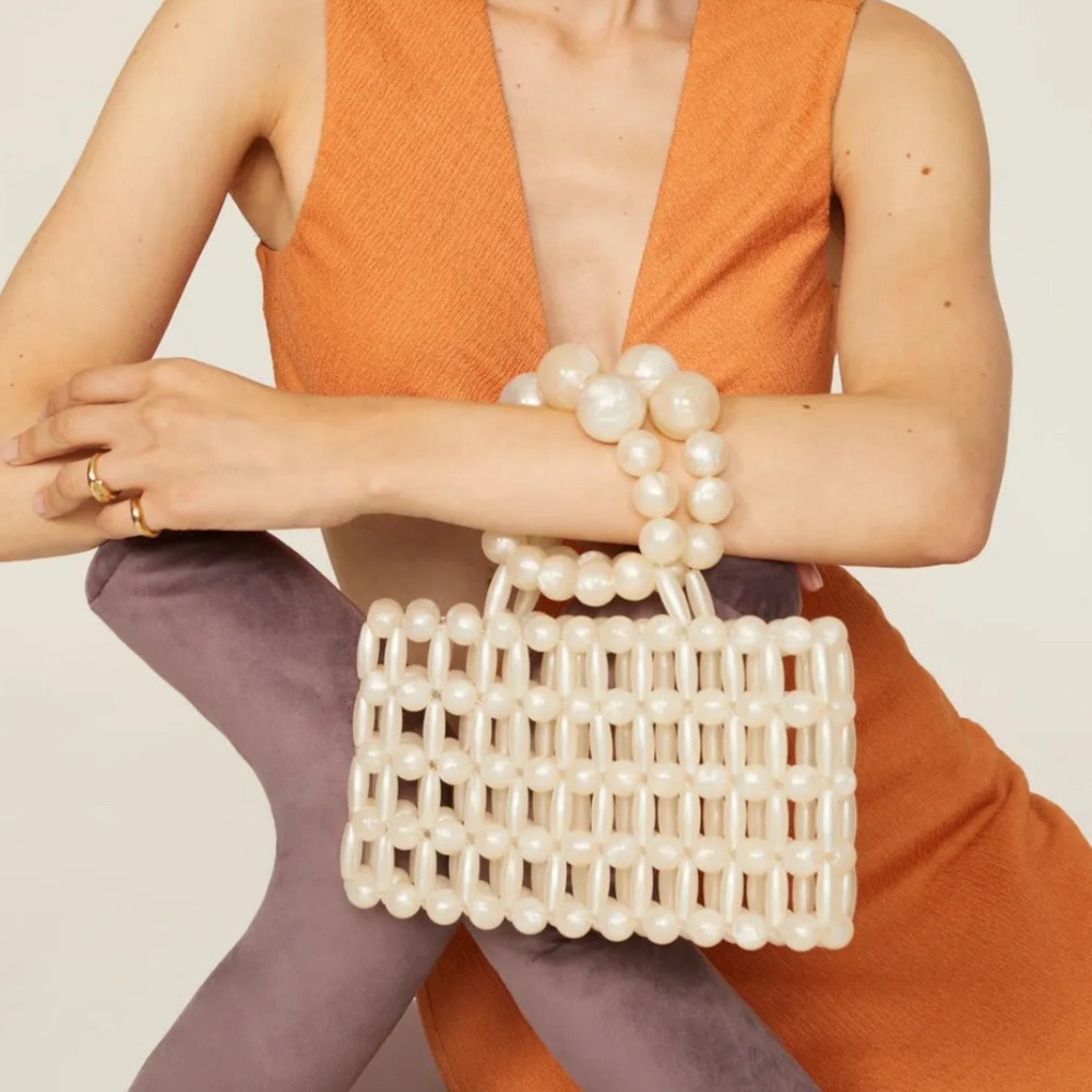 Cult Gaia Cora White Bag with Pearl Accents